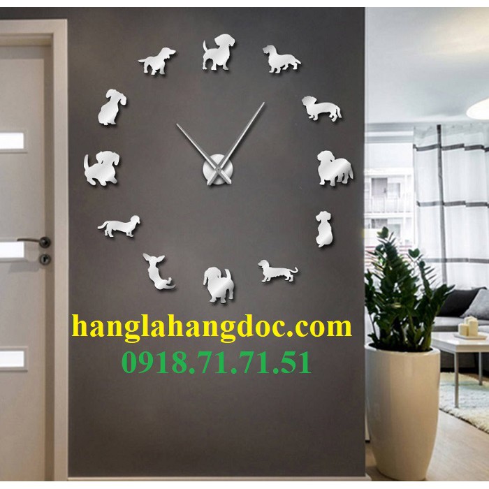 Đồng hồ dán tường DIY clock 3D hình chó cưng, mẫu số 17