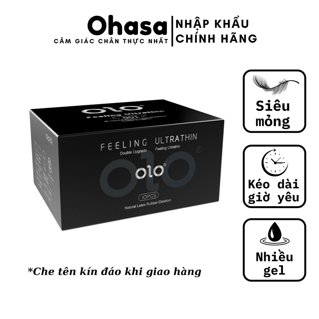 Bao cao su chống xuất tinh sớm OLO, bcs kéo dài quan hệ siêu mỏng 0.01 (đen)