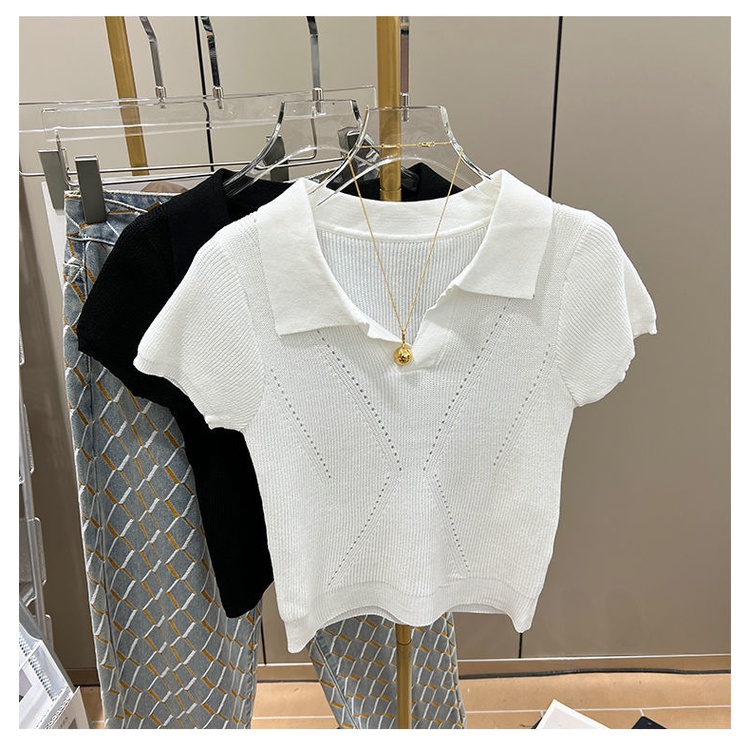 Áo Dệt Kim Khoét Lỗ Màu Sắc Trơn Phong Cách Âu Mỹ Cho Nữ