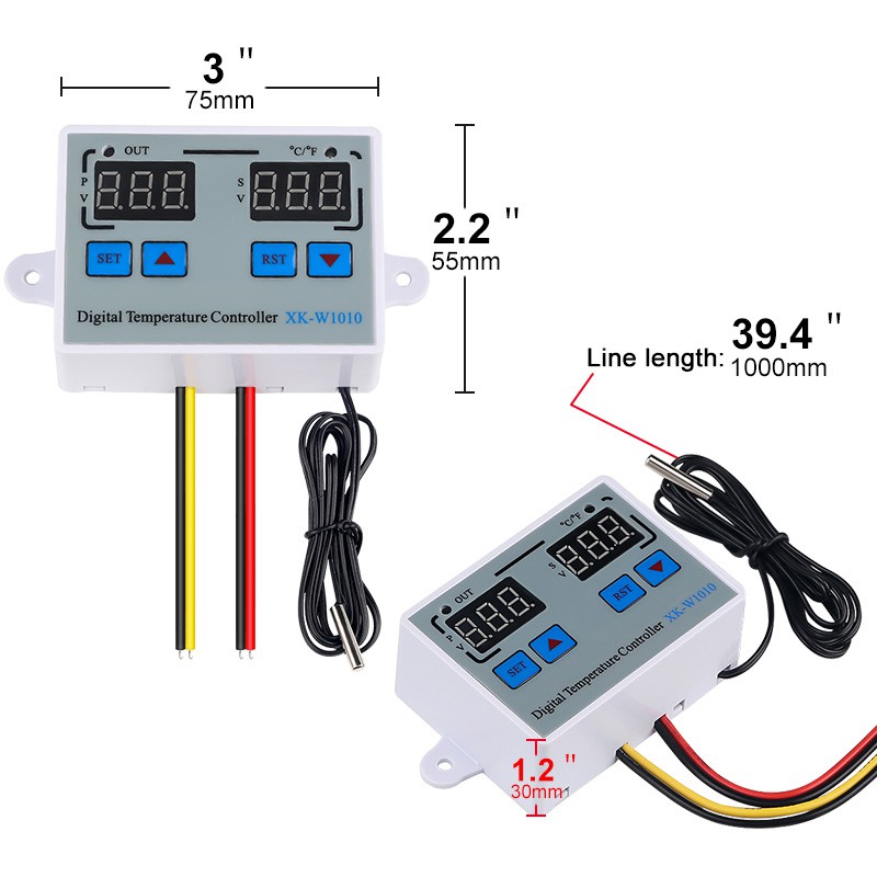 W1010 Bộ điều chỉnh nhiệt độ kỹ thuật số độ C Fahrenheit Bộ điều khiển nhiệt độ cho máy ấp trứng Đèn LED chuyển tiếp 10A Máy làm nóng Máy làm mát Đầu ra Trực tiếp