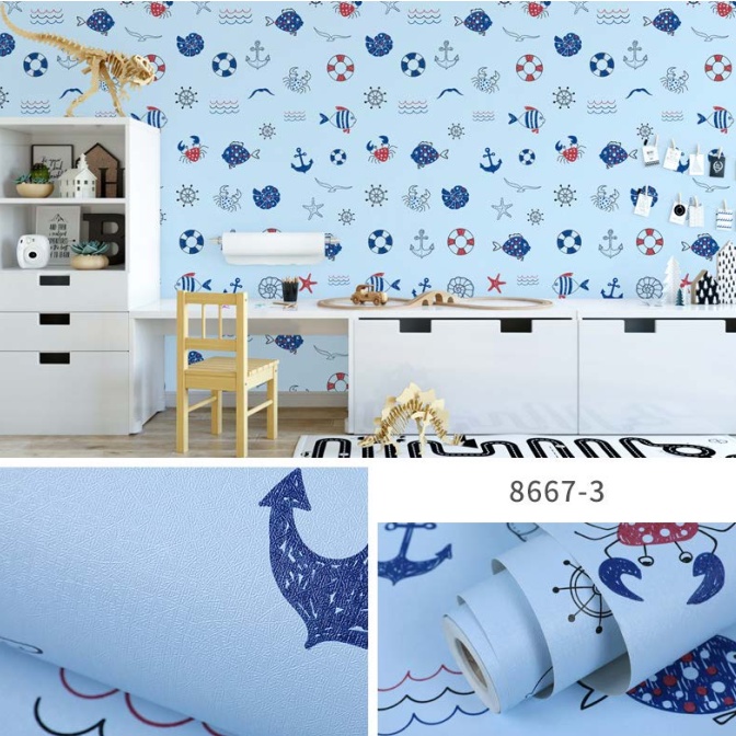 Decal giấy dán tường CUA VÀ CÁ XANH DƯƠNG khổ 45cm keo sẵn