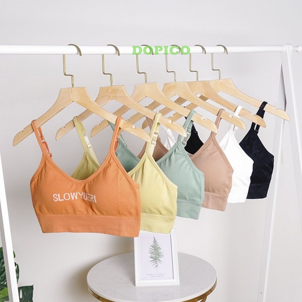 Áo bra nữ 2 dây tập gym thể thao đẹp, áo lót không gọng in chữ nổi bật DOPICO B7701