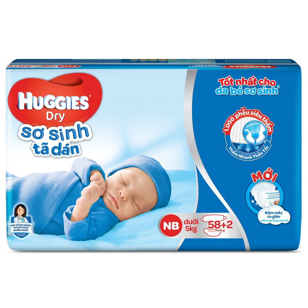 Tã dán sơ sinh Huggies size NB - 58 miếng (Cho bé dưới 5kg)