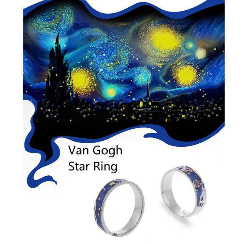 Nhẫn Hở Họa Tiết Bầu Trời Đầy Sao Van Gogh Sáng Tạo Lãng Mạn Thời Trang Cho Nam/Nữ/Cặp Đôi
