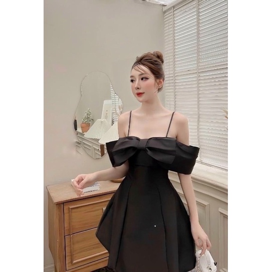 MS1298V ĐẦM XOÈ RỚT VAI NƠ full size S/M/L/XL