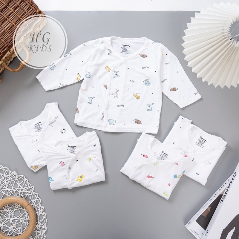 Bộ tay dài thun lạnh sơ sinh cài chéo cho bé 0-9 tháng