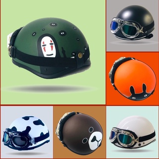 Mũ bảo hiểm nửa đầu 1 2 kính phi công Sóc Store, nón bảo hiểm 1 2 kèm kính UV freesize