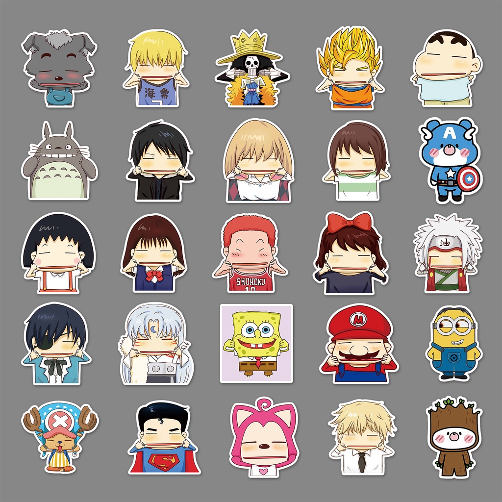 Combo 30 Sticker Chống Nước Decal Dán Điện Thoại Laptop Mũ Bảo Hiểm Vali Guitar Bình Nước Sổ Tay [Khuôn Mặt Hoạt Hình]