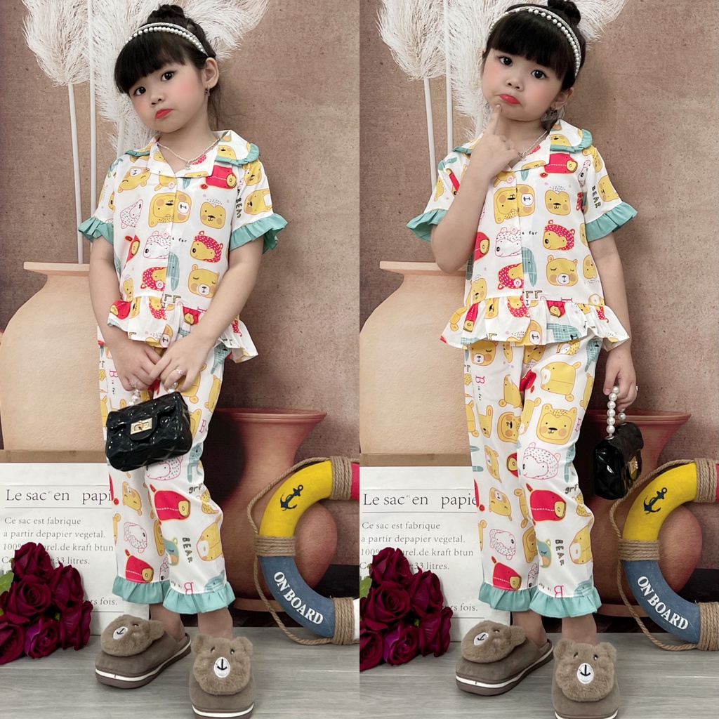Pijama lụa Hàn cho bé gái 4-9 họa tiết cực xinh yêu P1
