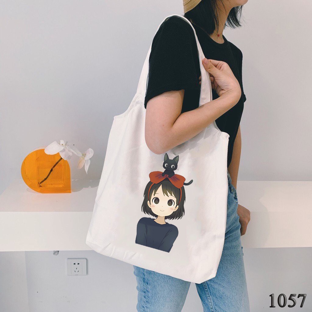 TÚI TOTE TRẮNG CHẤT VẢI CANVAS 1057 CÔ BÉ TÓC NƠ DỄ THƯƠNG HÀNG CHUẨN ĐẸP