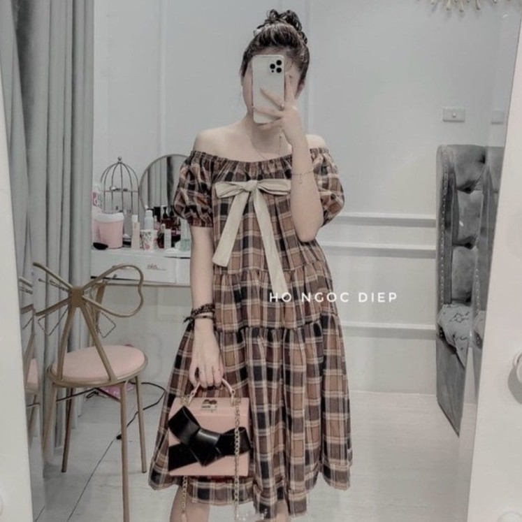 Váy kẻ caro xinh xắn💖FREESHIP💖 đầm trễ vai tiểu thư AD94 | BigBuy360 - bigbuy360.vn