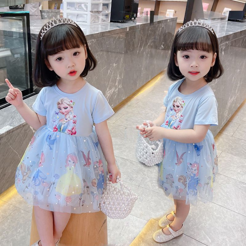Váy đầm elsa cho bé gái dễ thương mùa hè chất mát mẻ bồng đẹp VBGH01