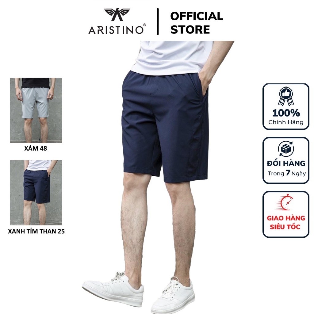 Quần short nam Aristino ASO023S1 sooc ngố đùi trơn màu dáng sóc thể thao suông vừa vải polyester cao cấp mềm mại