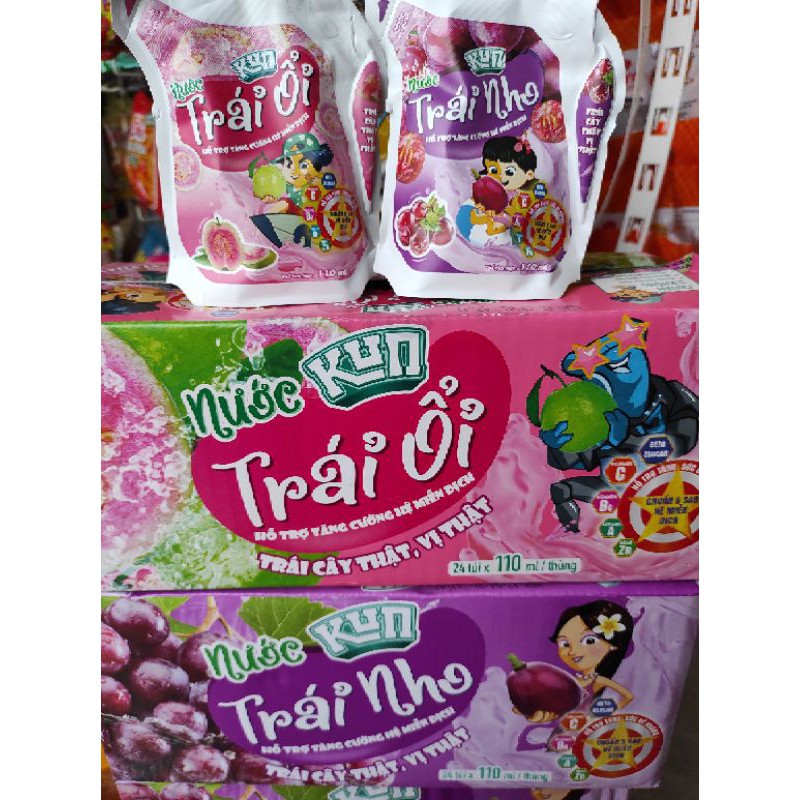 túi kun nước trái cây KUN hương vị ổi/nho 110ml - Hỗ trợ tăng cường hệ miễn dịch (có thẻ đổi quà tro
