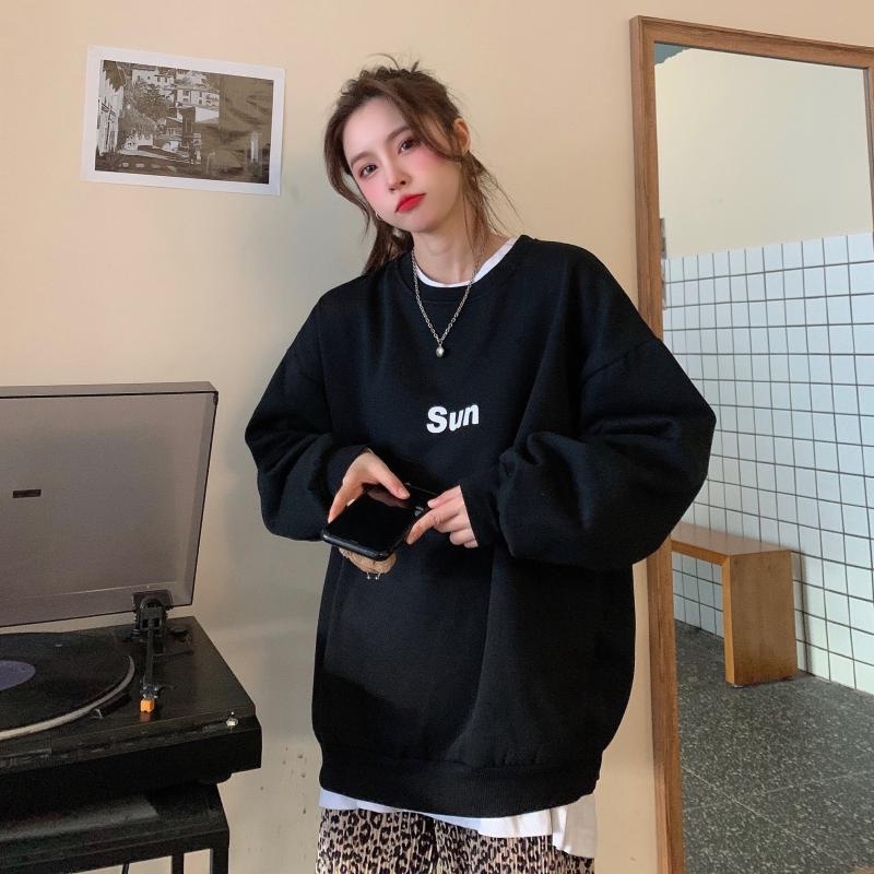 【ZHELIHANGFEI】Áo Thun Tay Dài Form Rộng Họa Tiết In Dễ Phối Đồ