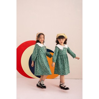 Julie dress - váy hoa xanh cổ trắng buộc nơ bé gái