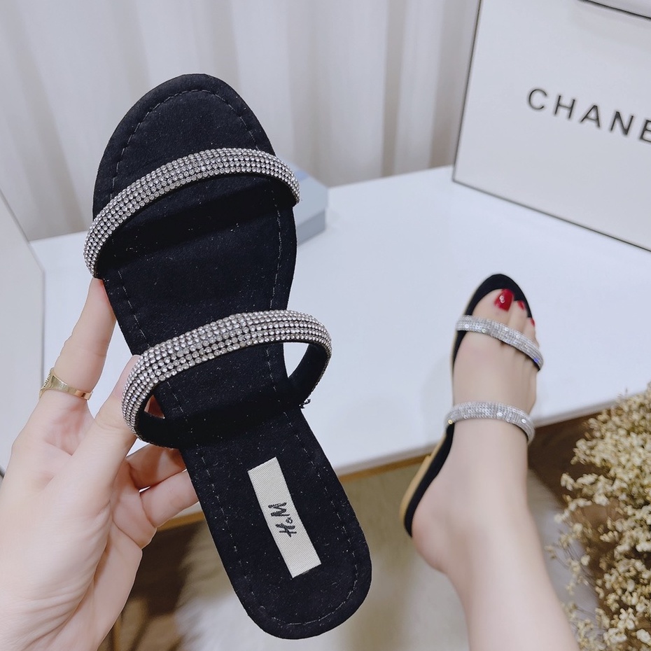 SẴN: Dép đá 2 quai ngang bản đá to mũi tròn