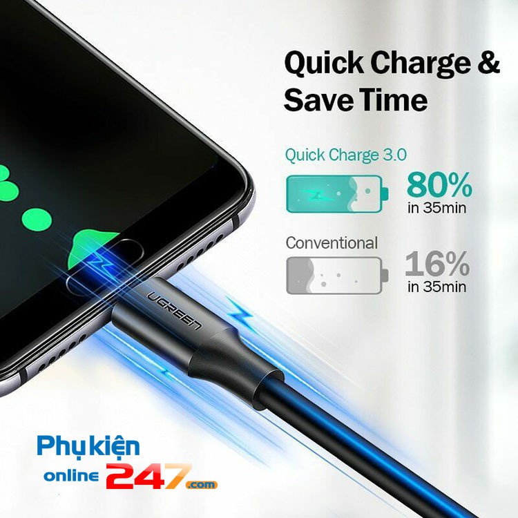 Cáp sạc nhanh chuẩn cắm USB type C cho Smartphone Android đời mới.