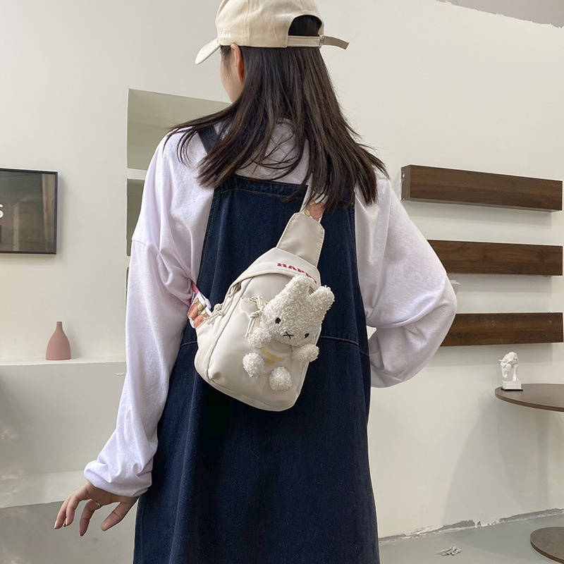 Túi Đeo Chéo Trước Ngực Vải Canvas Hình Chú Thỏ Dễ Thương Xinh Xắn Cho Bé Gái