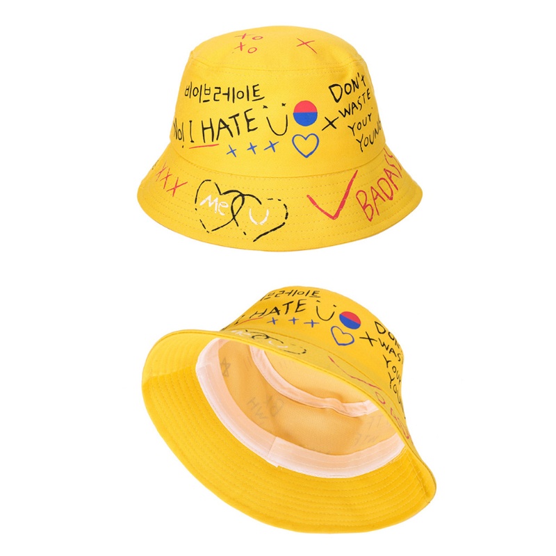 Mũ Bucket Chất Liệu Cotton In Chữ Graffiti Phong Cách Harajuku Thời Trang Mùa Hè Cho Nam Và Nữ