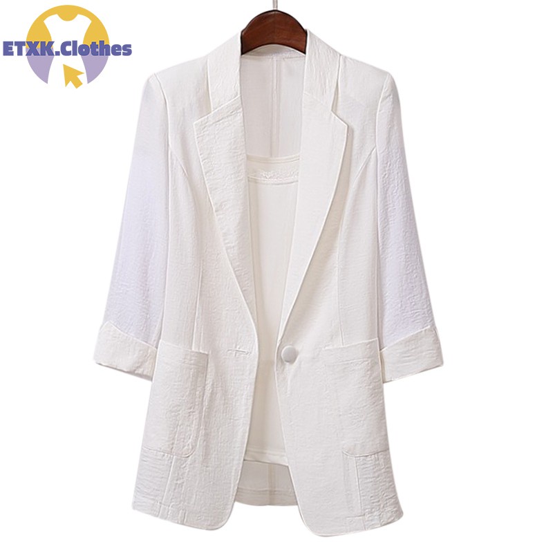 ETXK Cotton and Linen Long and Large Size Suit Jacket Loose Casual Fashion Suit Women'S Clothing