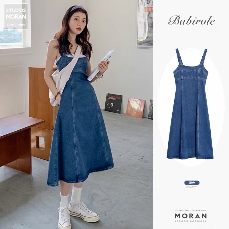 Đầm yếm jeans dáng chữ A Moran phong cách ulzzang Hàn Quốc
