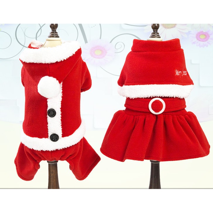 Bộ quần Áo Noel (giáng sinh) - áo liền quần vải dày cho chó mèo