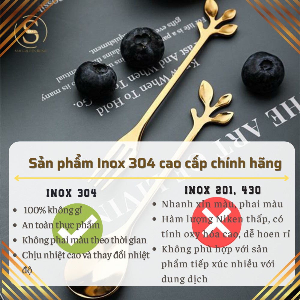 Muỗng Nĩa Inox Đẹp Vàng Gold Cao Cấp Sang Trọng Ăn Trái Cây Tráng Miệng Dễ Thương
