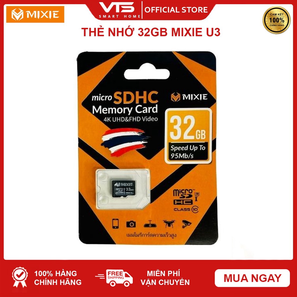 Thẻ nhớ Micro SD Mixie 32GB 95MB/s U3, Chuyên dụng cho Camera Chính Hãng, Bảo Hành 3 Năm - VTS Store