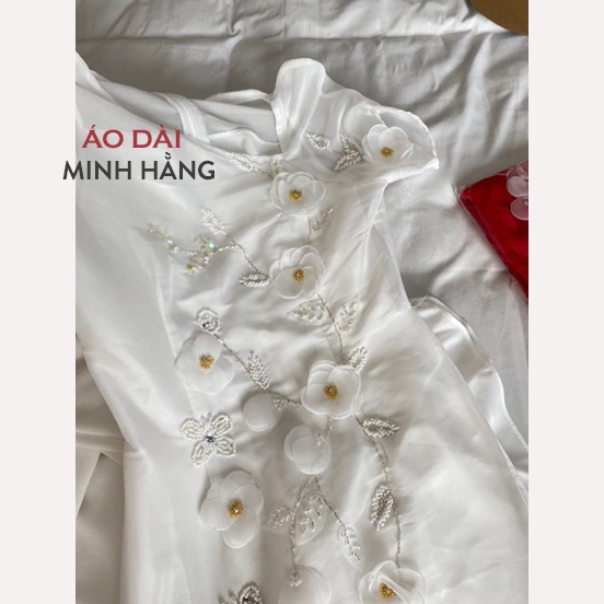 Áo Dài Cách Tân Tơ Lụa Cao Cấp Voan Tơ 4 Tà Cổ Lệch Phong Cách_Áo Dài Minh Hằng