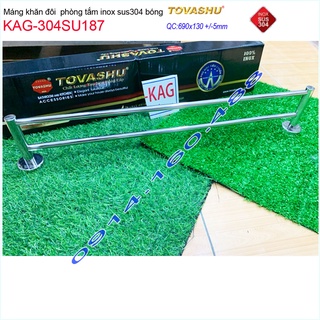 Thanh treo khăn tắm tovashu kag-304su187, giá treo khăn phòng tắm inox hộp cao cấp sus304 nhật bản