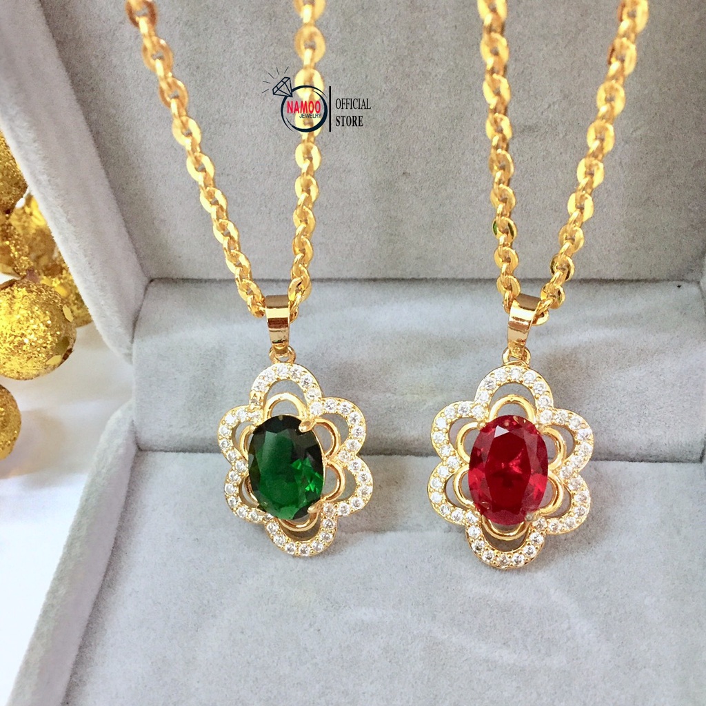 Dây Chuyền Nữ Đính Đá V864 V865 Màu Đá Xanh Và Đỏ kết hợp dây xích 45cm