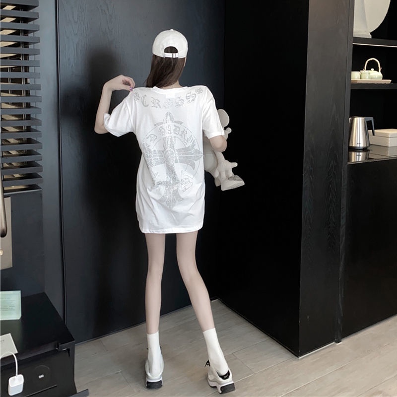 Jiashucheng Đầm Cotton Nguyên Chất Tay Lửng Dáng Rộng Cỡ Lớn Đính Kim Cương Công Nghiệp Nặng Mùa Hè Hàn Quốc