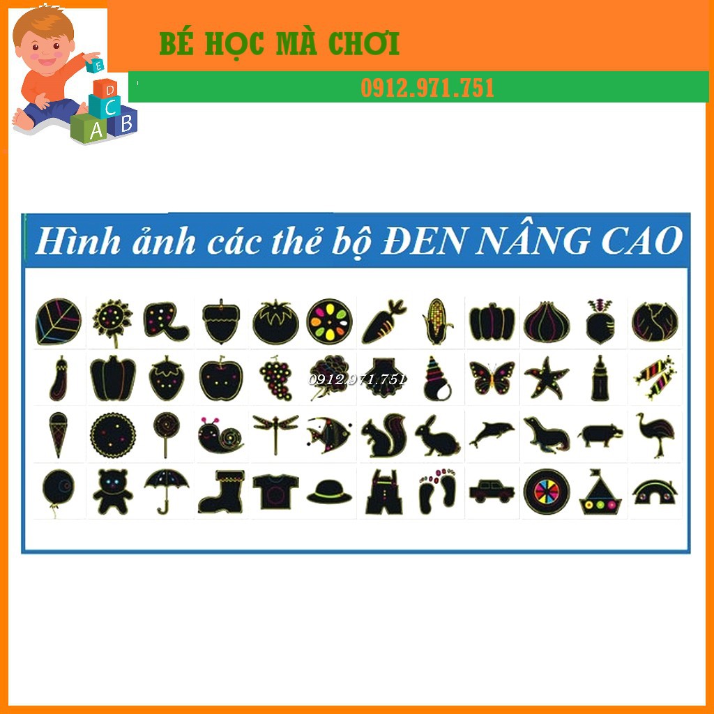 THẺ KÍCH THÍCH THỊ GIÁC cho trẻ sơ sinh dày, chống lóa, bo viền an toàn - 192 hình đen trắng / màu sắc