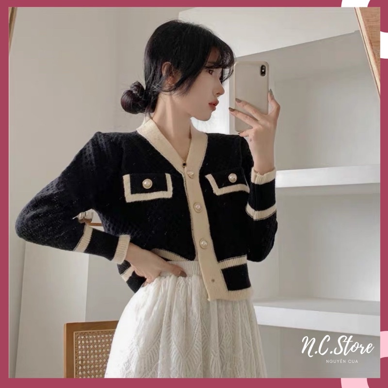 Áo Khoác Len Cardigan Pha Lông Thỏ Siêu Mềm Mịn Cúc Ngọc