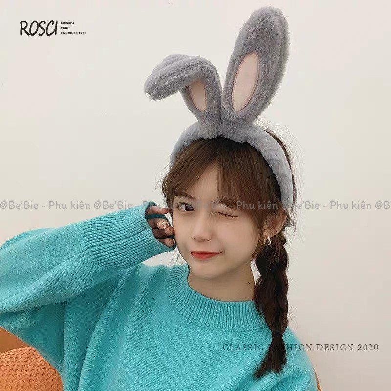 Cài tóc thỏ lông mịn màu trơn (phối màu hồng) BeBie - BP316