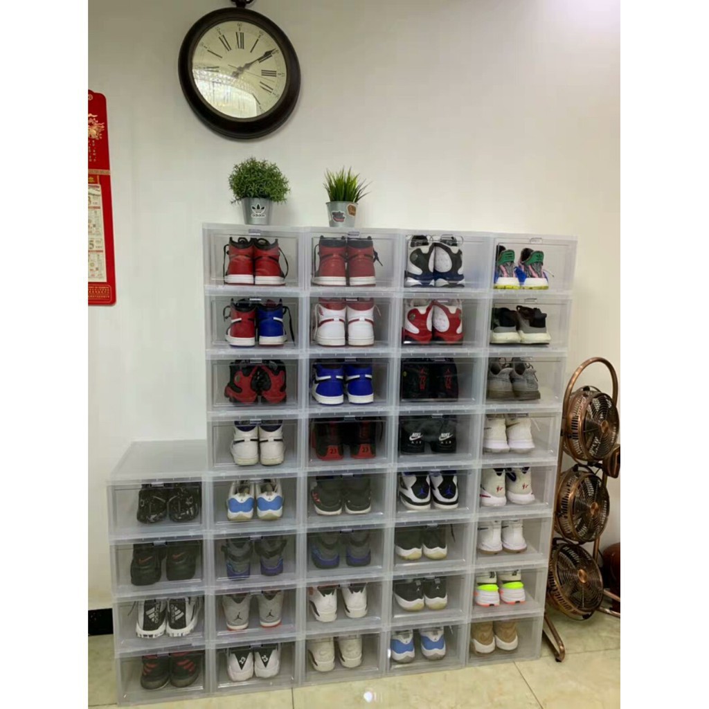 Hộp Đựng Giày Nhựa Cứng Sneaker Box Nắp Cửa Mở Nam Châm siêu chặt Tặng gói hút ẩm - Hàng xịn loại 1