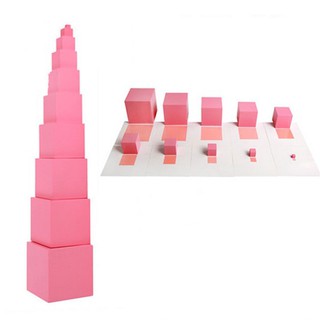 Bộ tháp hồng kèm thẻ bản tiêu chuẩn 1-10cm - Giáo cụ Montessori
