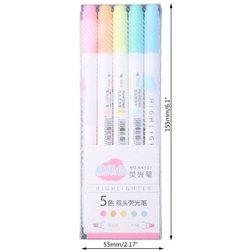 Seng Set 5 Bút Đánh Dấu Hai Đầu Màu Huỳnh Quang Dễ Thương Dành Cho Học Sinh Tiểu Học / Bé Gái