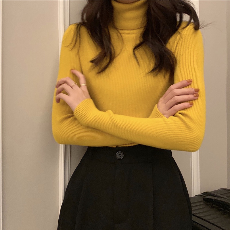 Áo len ZHELIHANGFEI tay dài cổ cao dáng ôm thời trang dành cho nữ
