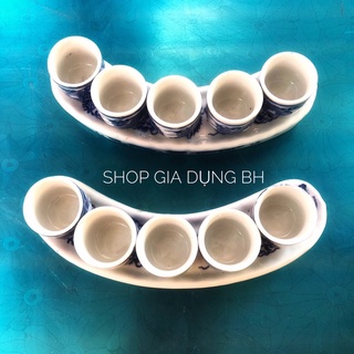 Bộ kỷ thờ 5 chén xanh sứ bát tràng dáng cong