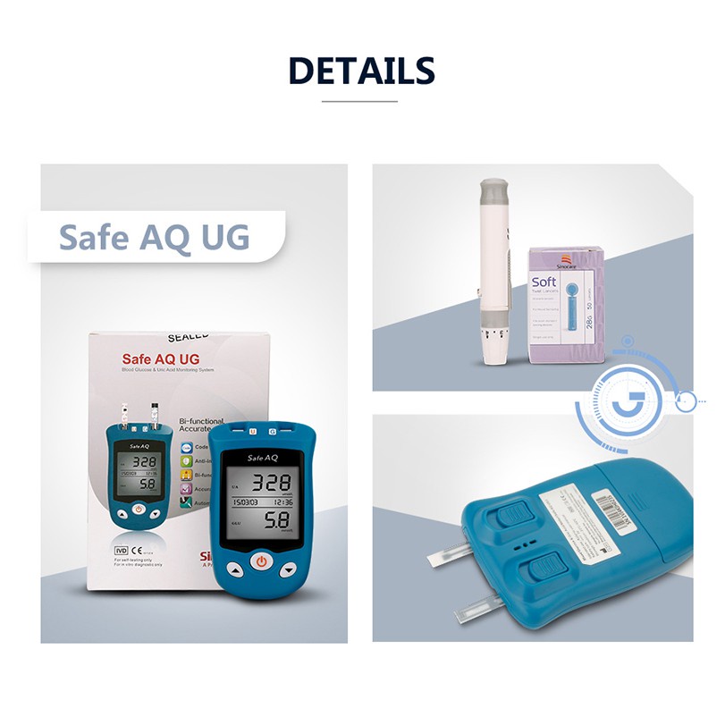 ✅ Máy Đo Đường Huyết + Axit Uric: Sinocare Safe AQ UG (Đức) (Trọn Bộ 50 Que, 50 Kim, Tặng CỒN) - BH Trọn Đời -VT0594