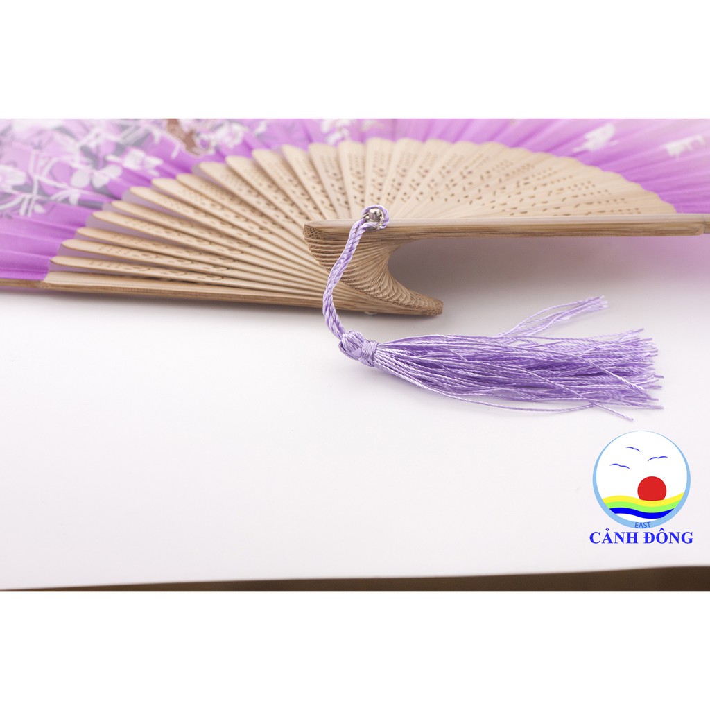 Quạt giấy Nhật Bản màu tím hoa đào nở