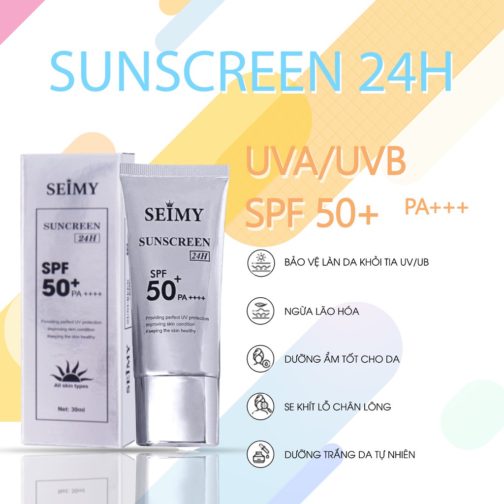 [CHÍNH HÃNG] Kem chống nắng dưỡng da dưỡng trắng Seimy - Sunscreen 24h - Kem dưỡng da chống nắng | BigBuy360 - bigbuy360.vn