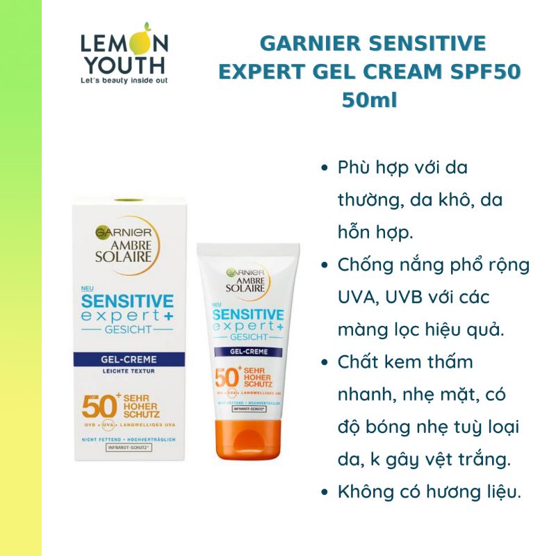 Kem chống nắng Garnier Ambre Solaire Sensitive Advanced UV Face Fluid SPF50 40ml