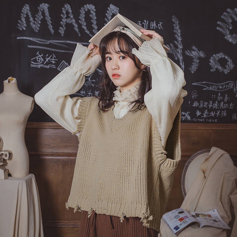 Áo Len Nữ Cộc Tay Cổ Chữ V Thời Trang Nhật | BigBuy360 - bigbuy360.vn