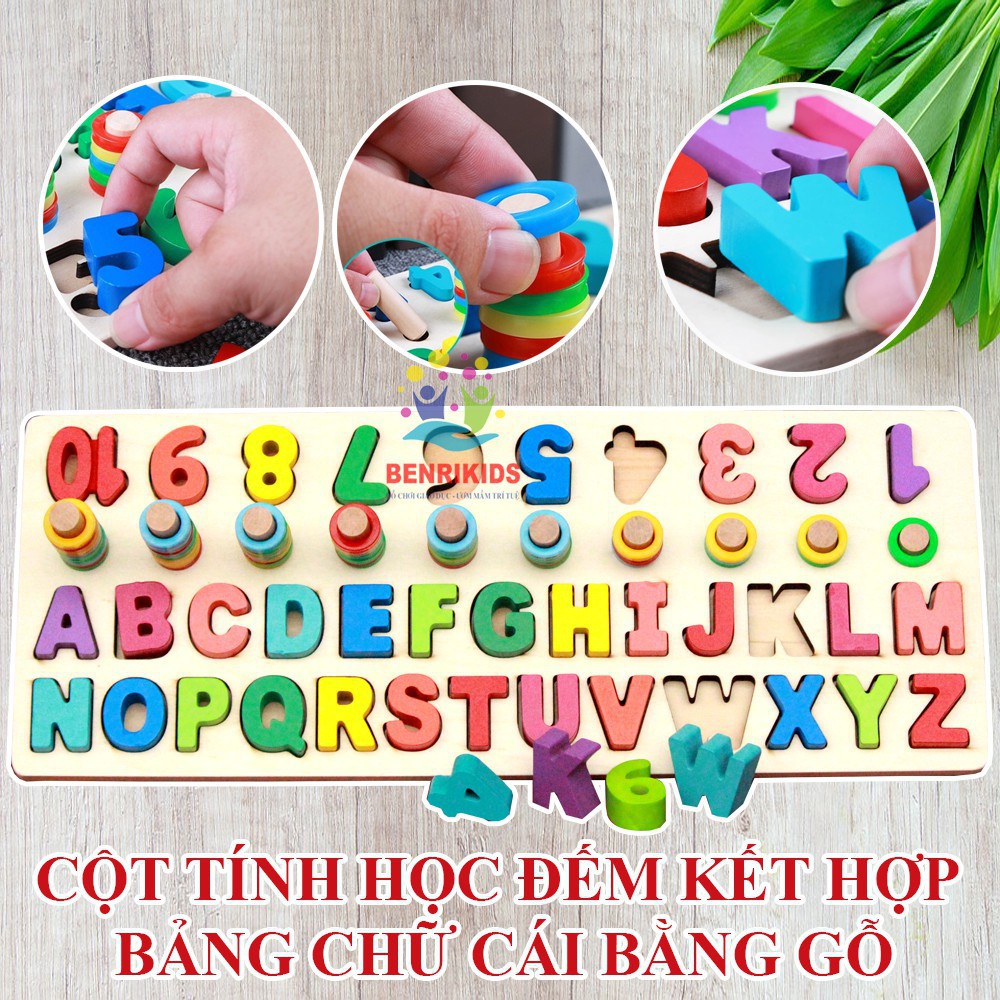 bảng ghép chữ cái 💖 FREESHIP Từ 250K 💖 Bảng Cột Tính Học Đếm Và Ghép Chữ Cái Tiếng Anh In Hoa Nổi Bằng Gỗ Cho Bé