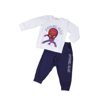 Bộ cotton thu đông bé trai dài hình Siêu nhân nhện đính kim sa size 3-10T, cho bạn từ 12-30kg. Chất cotton đẹp, đanh tay