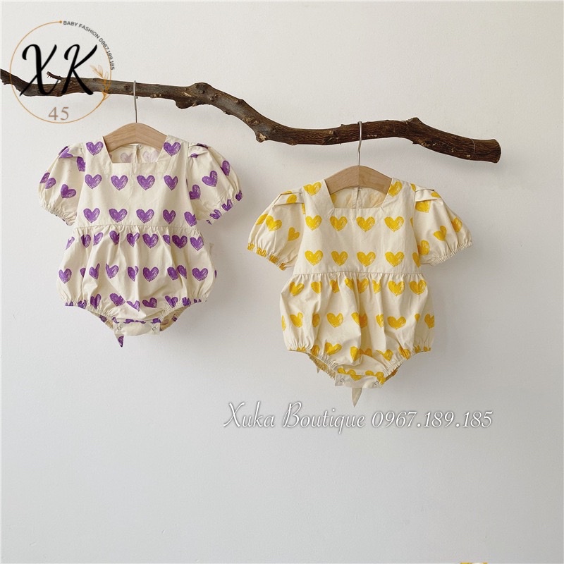 Bodysuit Cộc Tay Bé Gái Trái Tim 0-2 Tuổi Xuka Boutique Set Quần Áo Sơ Sinh 2022