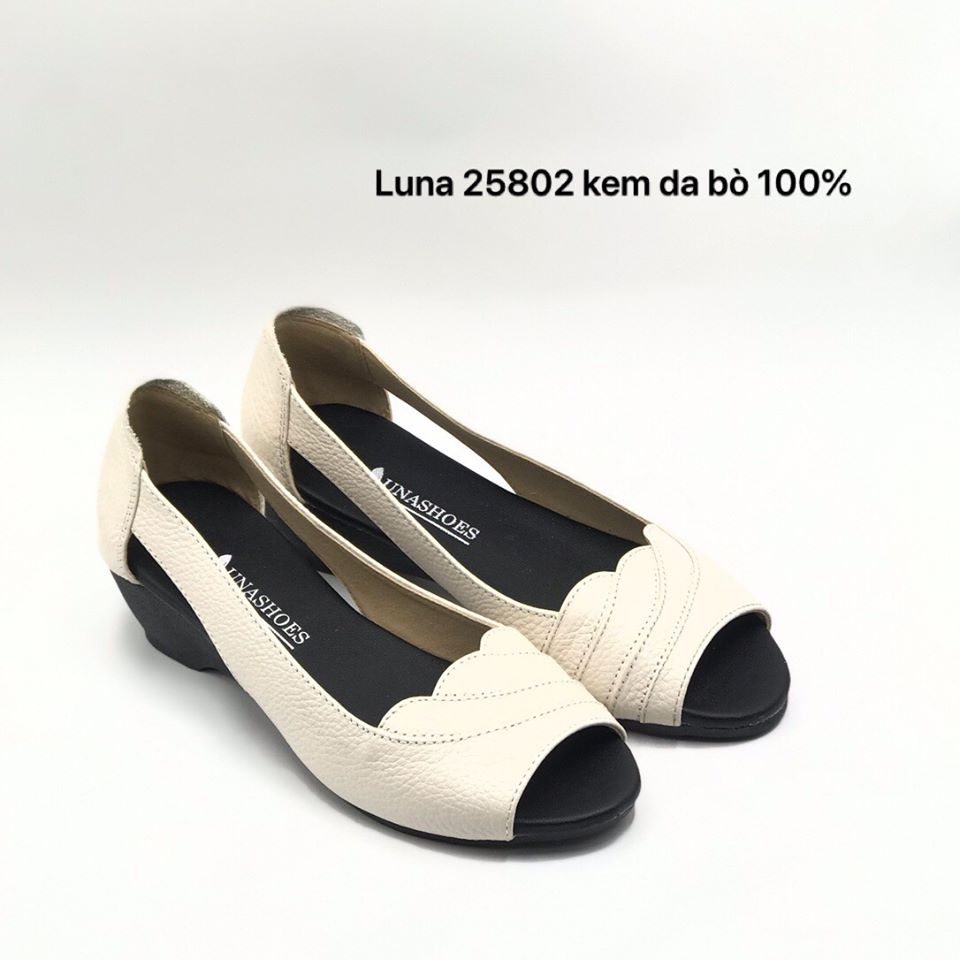 Giày xuồng nữ 3p da bò êm chân Lunashoes 25802 bảo hành 24 tháng 1 đổi 1 đi êm chân dễ phối đồ thời trang hàng hiệu